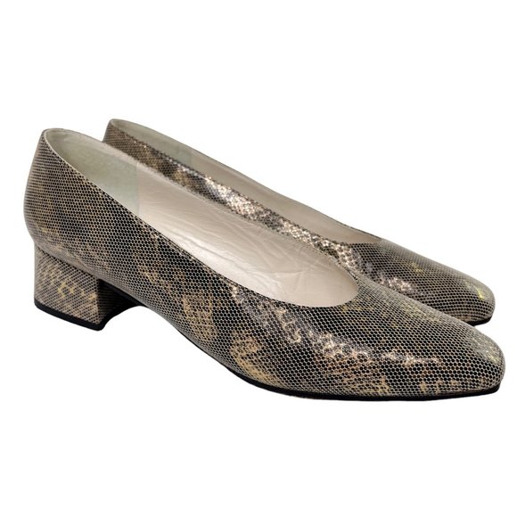 Stuart Weitzman Slip On Snake Embossed Leather Slip On Block Heel Pumps 6.5 AA - Picture 2 of 11